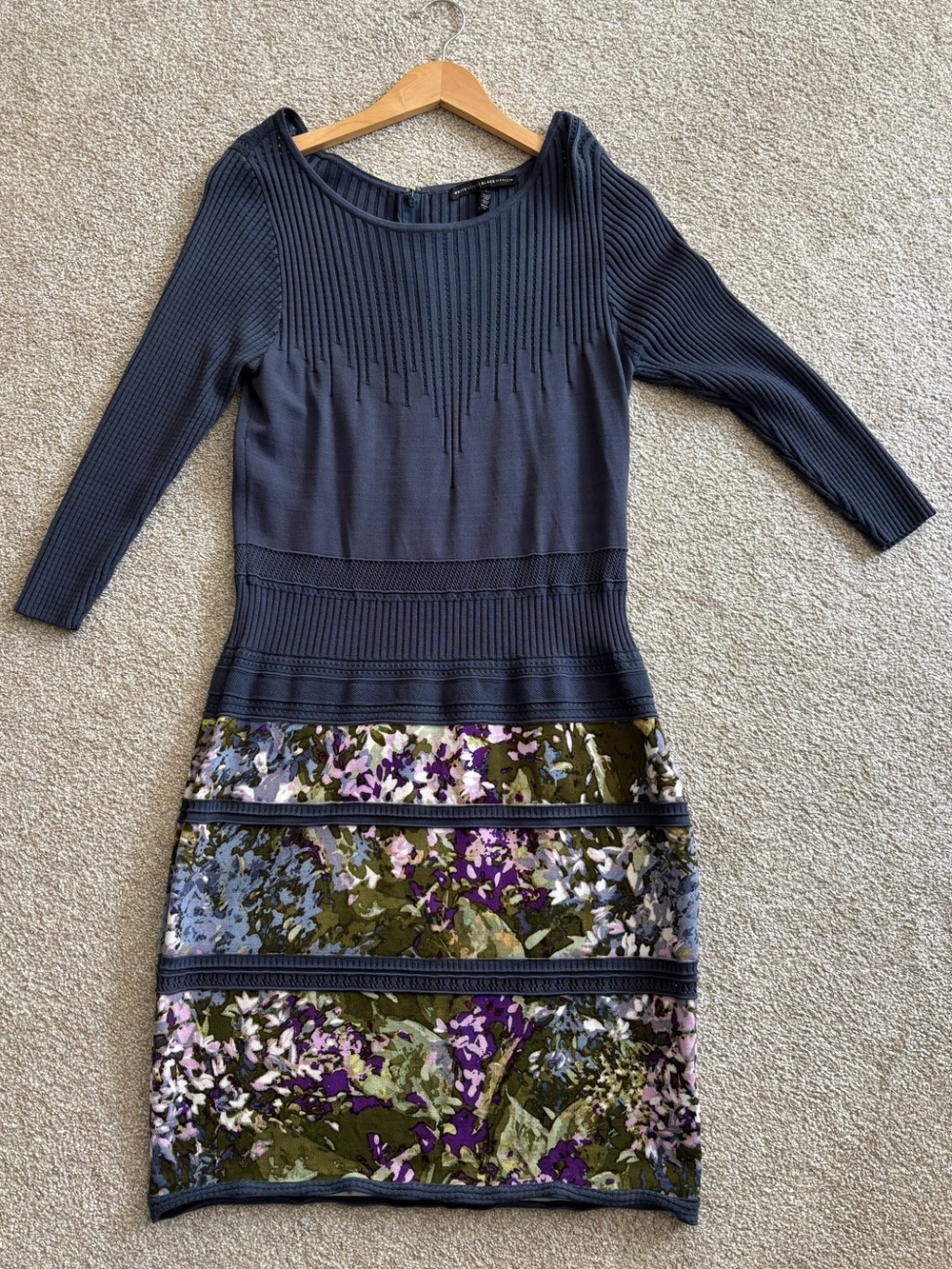 White House Black Market True Indigo Knit Dress with Floral Skirt